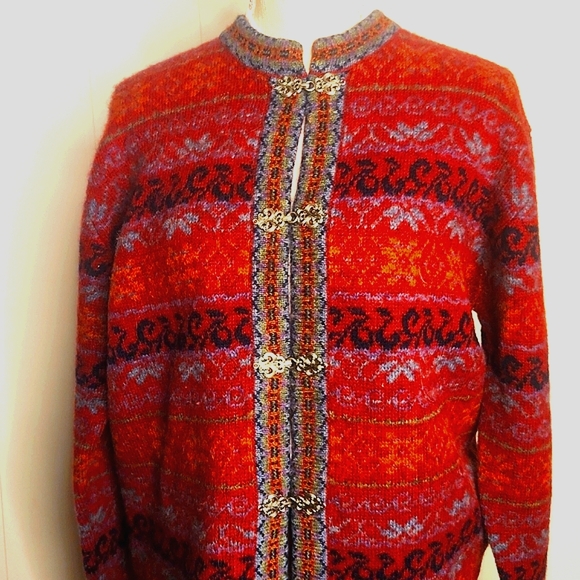 Vintage Carroll Reed Nordic Toggle button-down chunky cardigan sweater - Picture 1 of 11